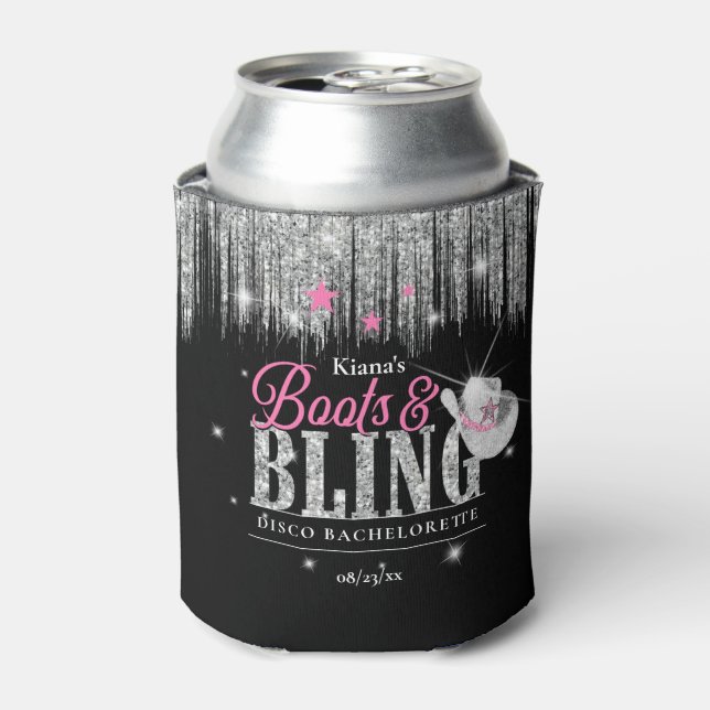 Boots 'n Bling Disco Bachelorette ID925 Can Cooler (Can Front)