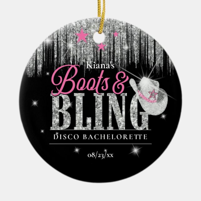 Boots 'n Bling Disco Bachelorette ID925 Ceramic Ornament (Front)