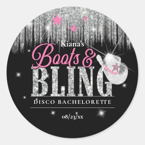 Boots n Bling Disco Bachelorette ID925  Classic Round Sticker