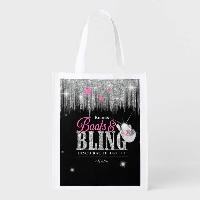 Boots 'n Bling Disco Bachelorette ID925 Grocery Bag (Front)