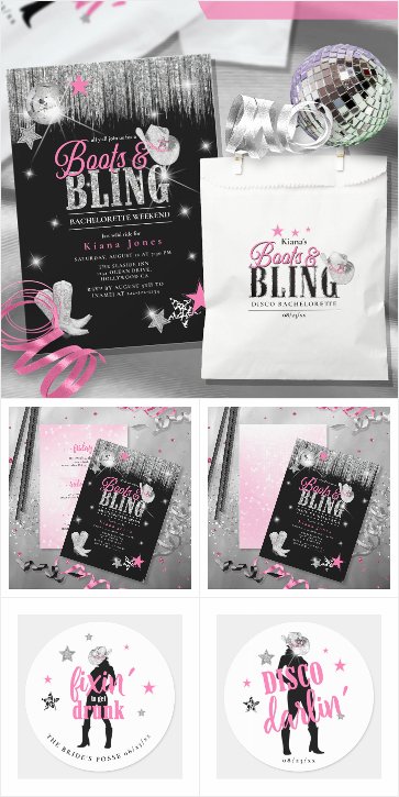 Boots 'n Bling Disco Bachelorette Pink