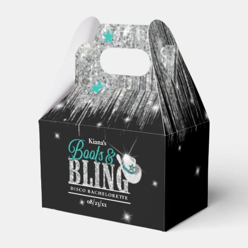 Boots n Bling Disco Bachelorette Teal Black ID925 Favor Boxes