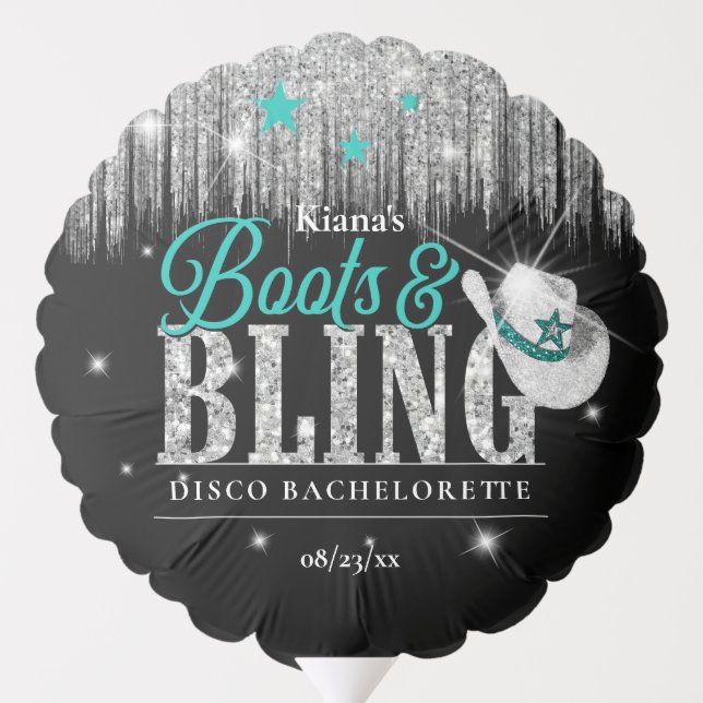Boots 'n Bling Disco Bachelorette Teal ID925 Balloon (Back)