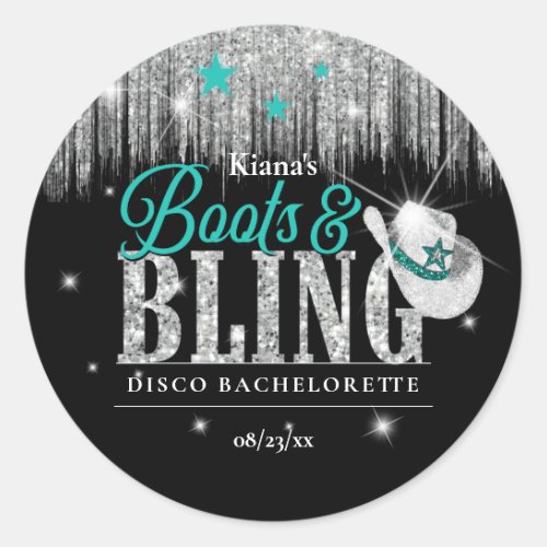 Boots n Bling Disco Bachelorette Teal ID925  Classic Round Sticker