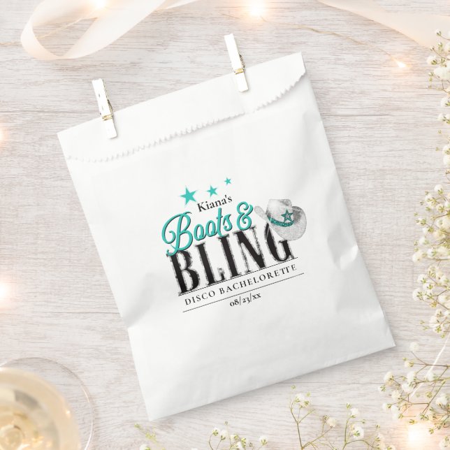 Boots 'n Bling Disco Bachelorette Teal ID925 Favor Bag (Clipped)