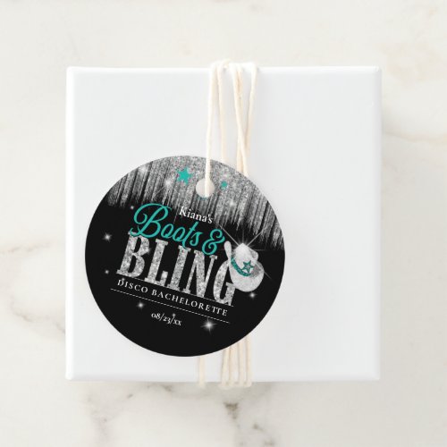 Boots n Bling Disco Bachelorette Teal ID925 Favor Tags