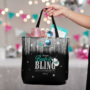 Boots 'n Bling Disco Bachelorette Teal ID925 Tote Bag