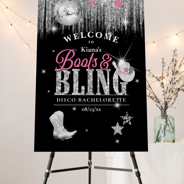 Boots 'n Bling Disco Bachelorette Welcome ID925 Foam Board (In Situ (Stand))