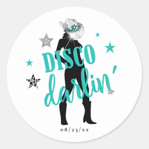 Boots n Bling Disco Darlin Teal ID925  Classic Round Sticker