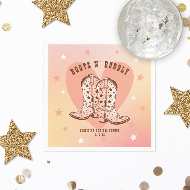 Boots N' Bubbly Cowboy Boots Heart Bridal Shower Napkins (Creator Uploaded)