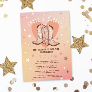 Boots N' Bubbly Fun Sparkly Western Bridal Shower Foil Invitation