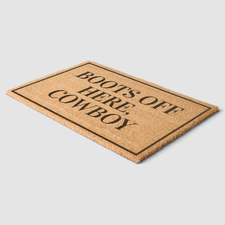 Boots off here cowboy fun country themed fiber doormat
