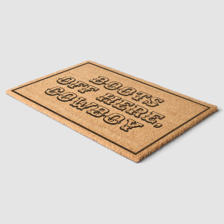 Boots off here cowboy fun country themed fiber doormat