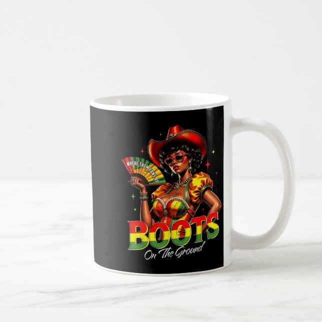 Boots On The Ground Afro Black Woman African Black Coffee Mug (Right)