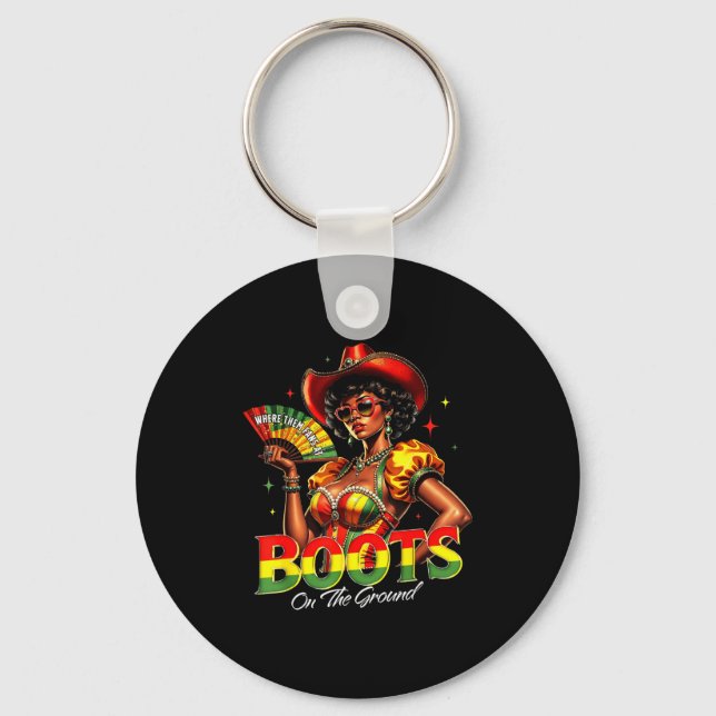 Boots On The Ground Afro Black Woman African Black Keychain (Front)