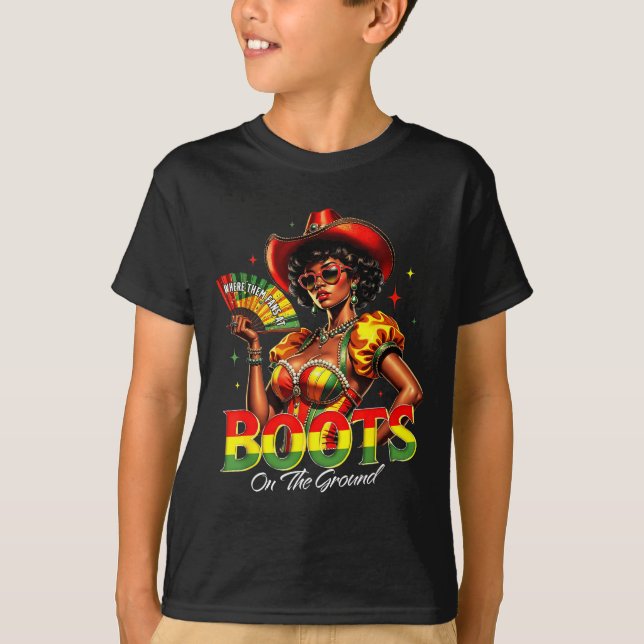 Boots On The Ground Afro Black Woman African Black T-Shirt (Front)