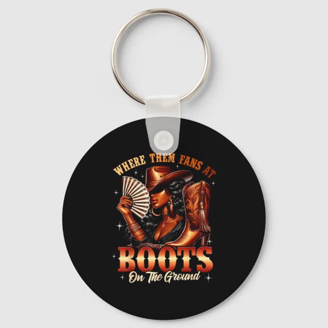 Boots On The Ground Cowgirl Black Women Africa Bla Keychain (Front)