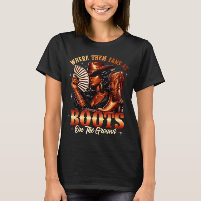 Boots On The Ground Cowgirl Black Women Africa Bla T-Shirt (Front)