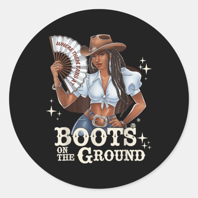 Boots On The Ground Linedance Black Cowgirl Melani Classic Round Sticker (Front)