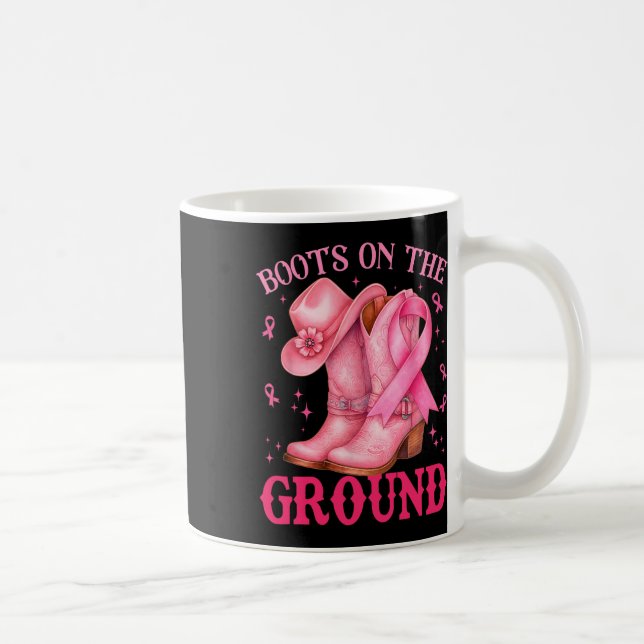 Boots On The Ground Pink Cowgirl Breast Cancer Wom Coffee Mug (Right)