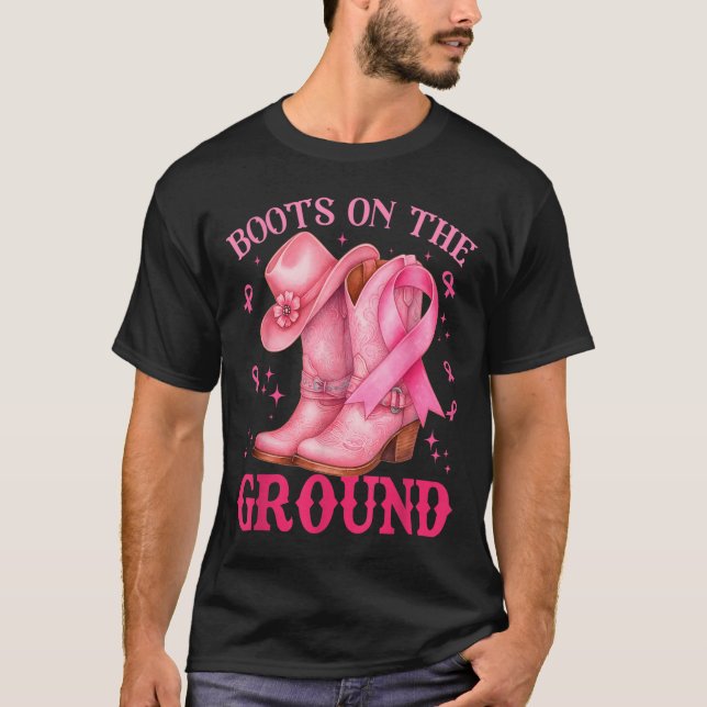 Boots On The Ground Pink Cowgirl Breast Cancer Wom T-Shirt (Front)