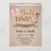 Boots or bow gender reveal party invitation