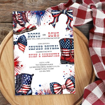Boots Or Bows 4th Of July Western Gender Reveal Invitation by darlingandmay at Zazzle
