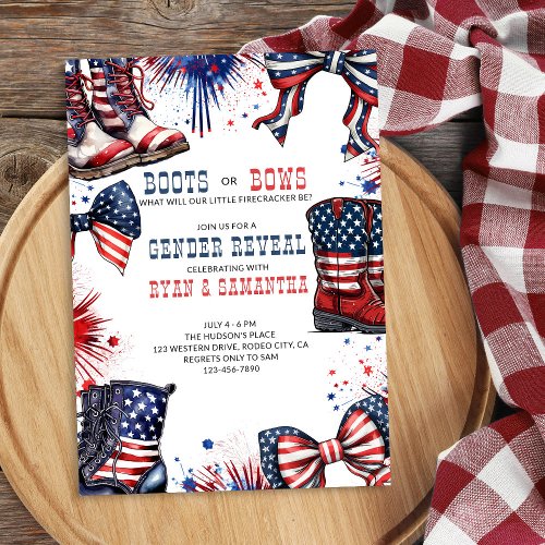 Boots or Bows 4th of July Western Gender Reveal Invitation