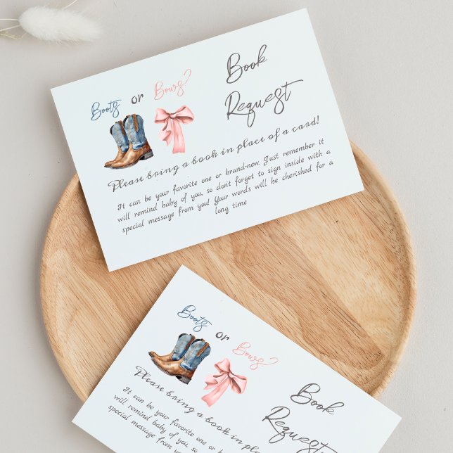 Boots or Bows Blue Pink Gender Reveal Book Request Enclosure Card (Creator Uploaded)
