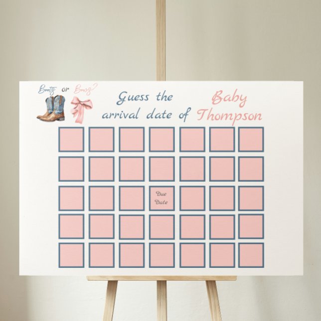 Boots or Bows Blue Pink Gender Reveal Due Date Poster (Creator Uploaded)
