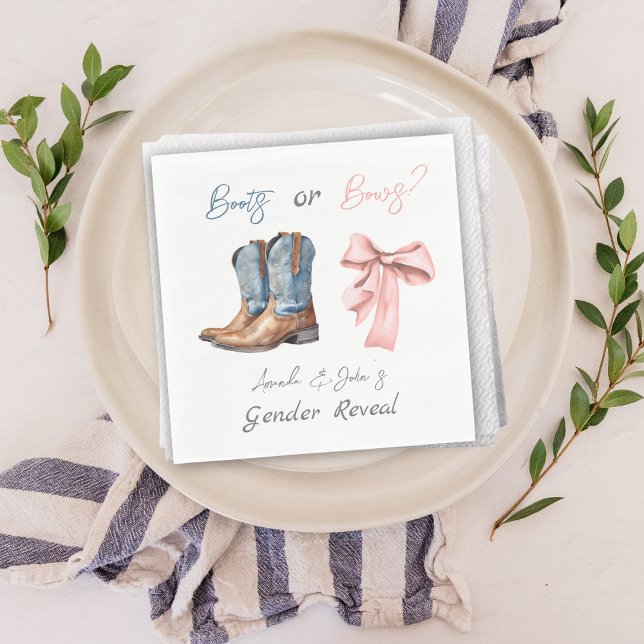 Boots or Bows Blue Pink Gender Reveal Party Napkins (Creator Uploaded)