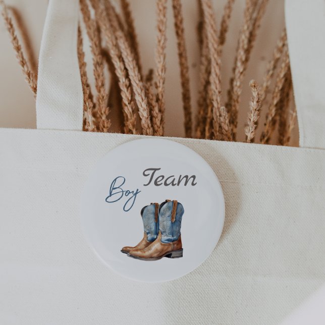 Boots or Bows Blue Pink Gender Reveal Team Boy Button (Creator Uploaded)