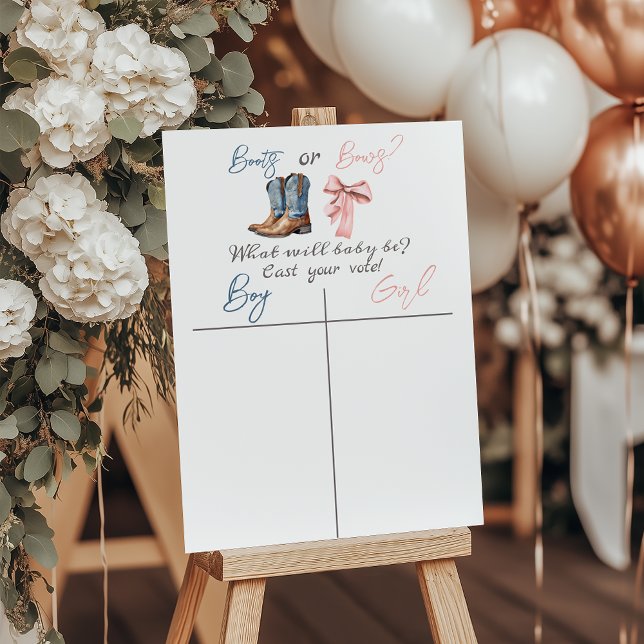 Boots or Bows Blue Pink Gender Reveal Voting Sign (Creator Uploaded)