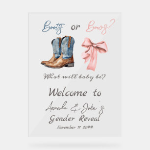 Boots or Bows Blue Pink Gender Reveal Welcome Acrylic Sign