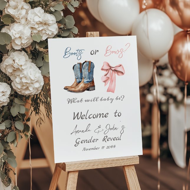 Boots or Bows Blue Pink Gender Reveal Welcome Sign (Creator Uploaded)