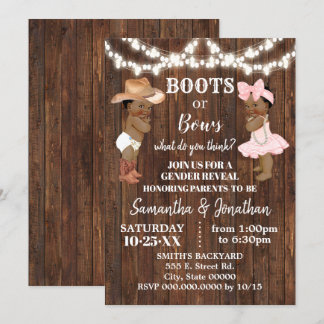 Boots or Bows Country AA Baby Gender Reveal Invitation