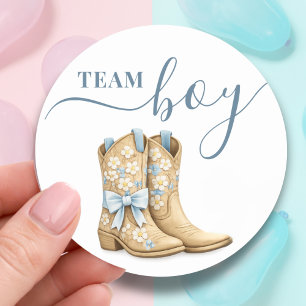 Boots or Bows Gender Reveal Blue Team Boy Classic Round Sticker