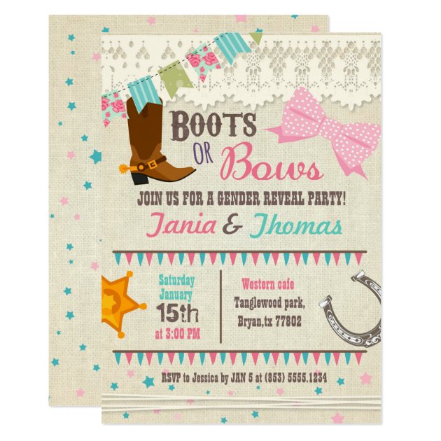 Boots Or Bows Gender Reveal Invitation