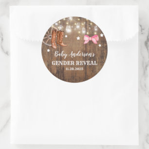 Boots or Bows Gender Reveal Classic Round Sticker