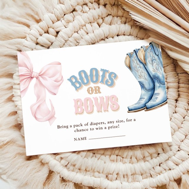 Boots or Bows Gender Reveal Diaper Raffle Enclosure Card (Creator Uploaded)