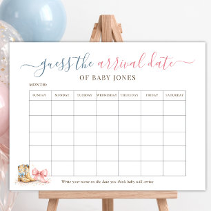Boots or Bows Gender Reveal Guess The Arrival Date Foam Board