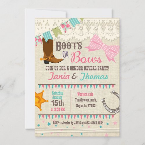 Boots or Bows gender reveal Invitation