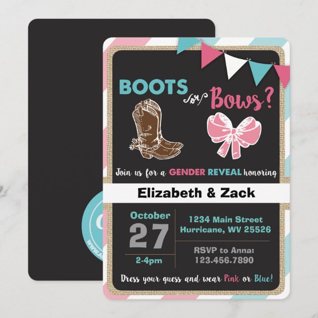 Boots or Bows Gender Reveal Invitation (Front/Back)