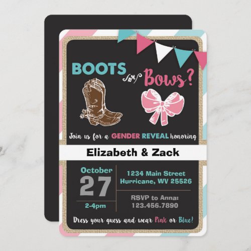 Boots or Bows Gender Reveal Invitation