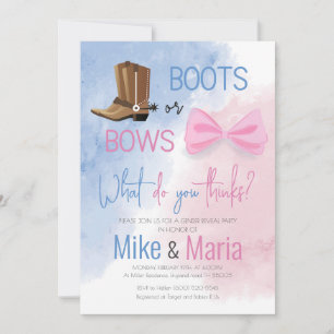Boots or Bows gender reveal invitation