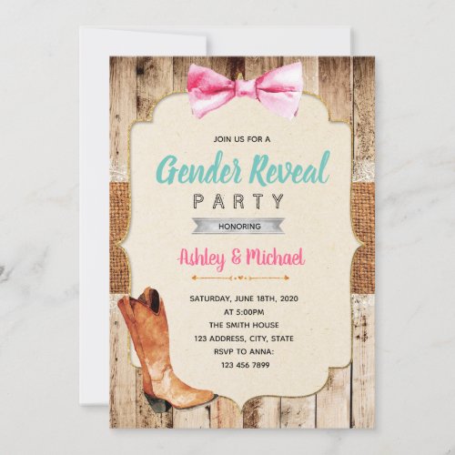 Boots or Bows gender reveal invitation