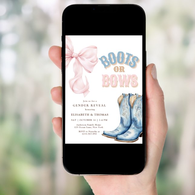 Boots or Bows Gender Reveal Invitation (Front Digital)