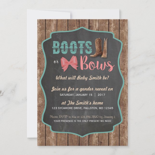 Boots or Bows Gender Reveal Invitation (Front)