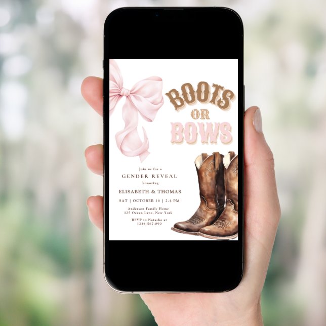Boots or Bows Gender Reveal Invitation (Front Digital)