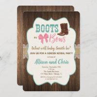 Boots or bows gender reveal invitation rustic